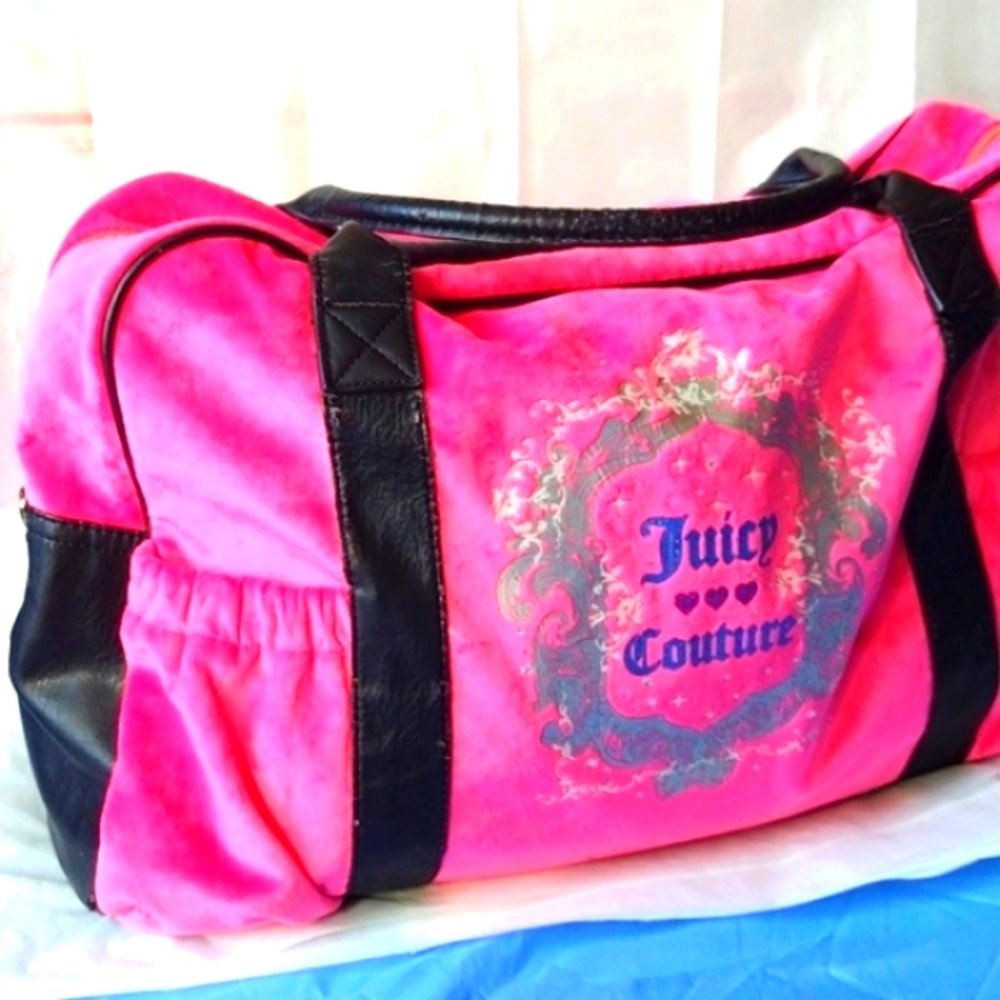 JUICY Couture Barbie Pink 💕 Velour Velvet Overnight Weekender Duffle Bag 🎁 🛍️ - Picture 13 of 13